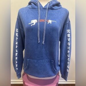 RIPNDIP Blue Graphic Hoodie Japanese Text Cat Design Size Small